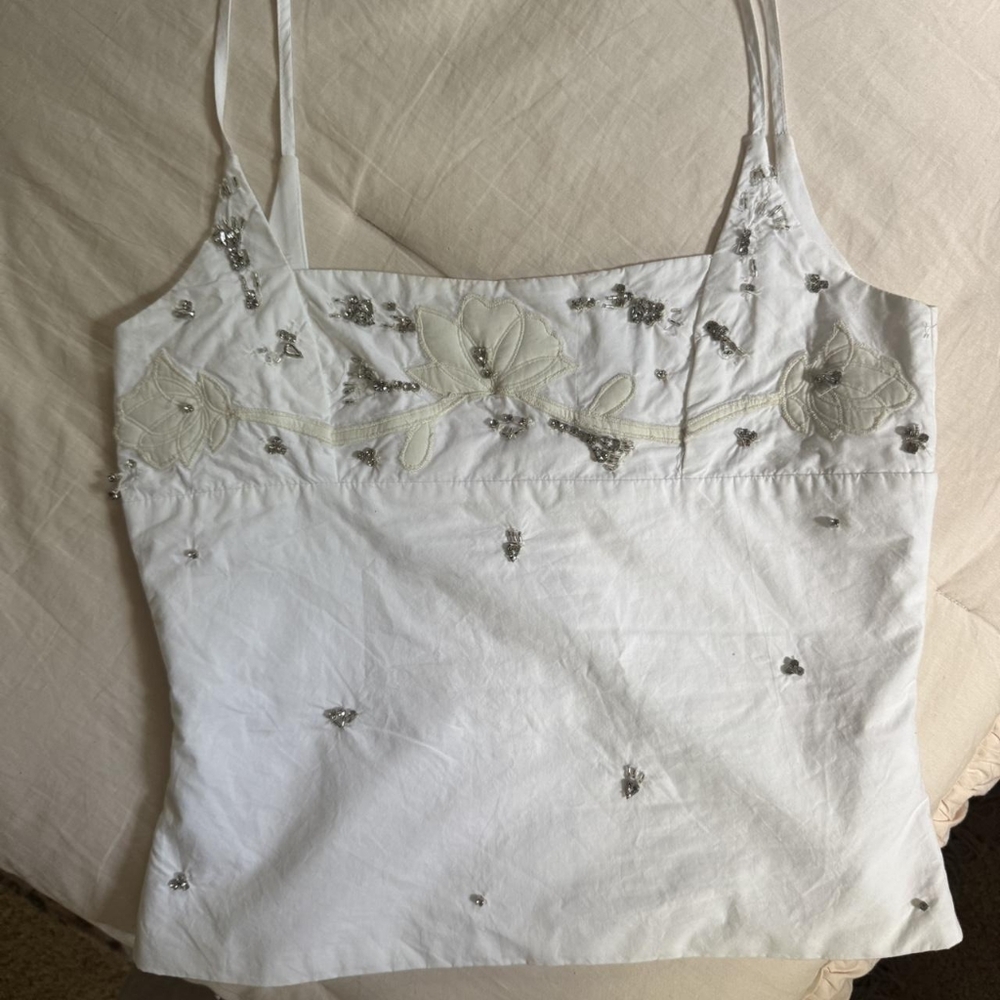 Zara White Floral Embroidered Camisole